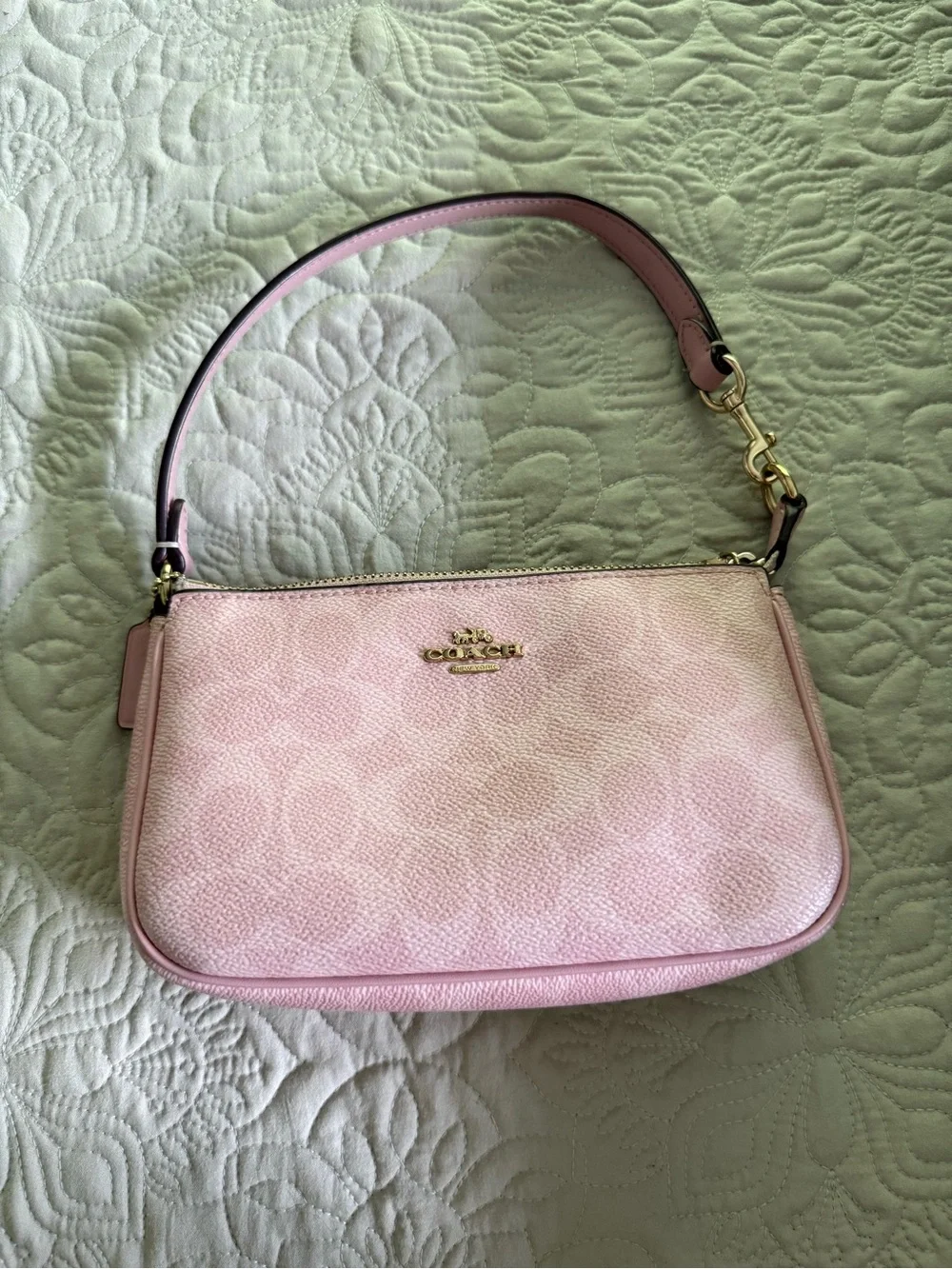 Coach Pink Signature Leather Shoulder Pouch with Gold Hardware